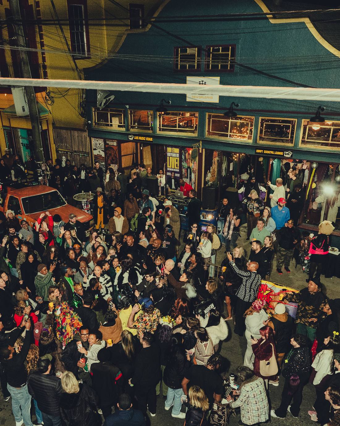 Overhead view of the crowd on Frenchmen Street outside d.b.a. during last year's broadcast